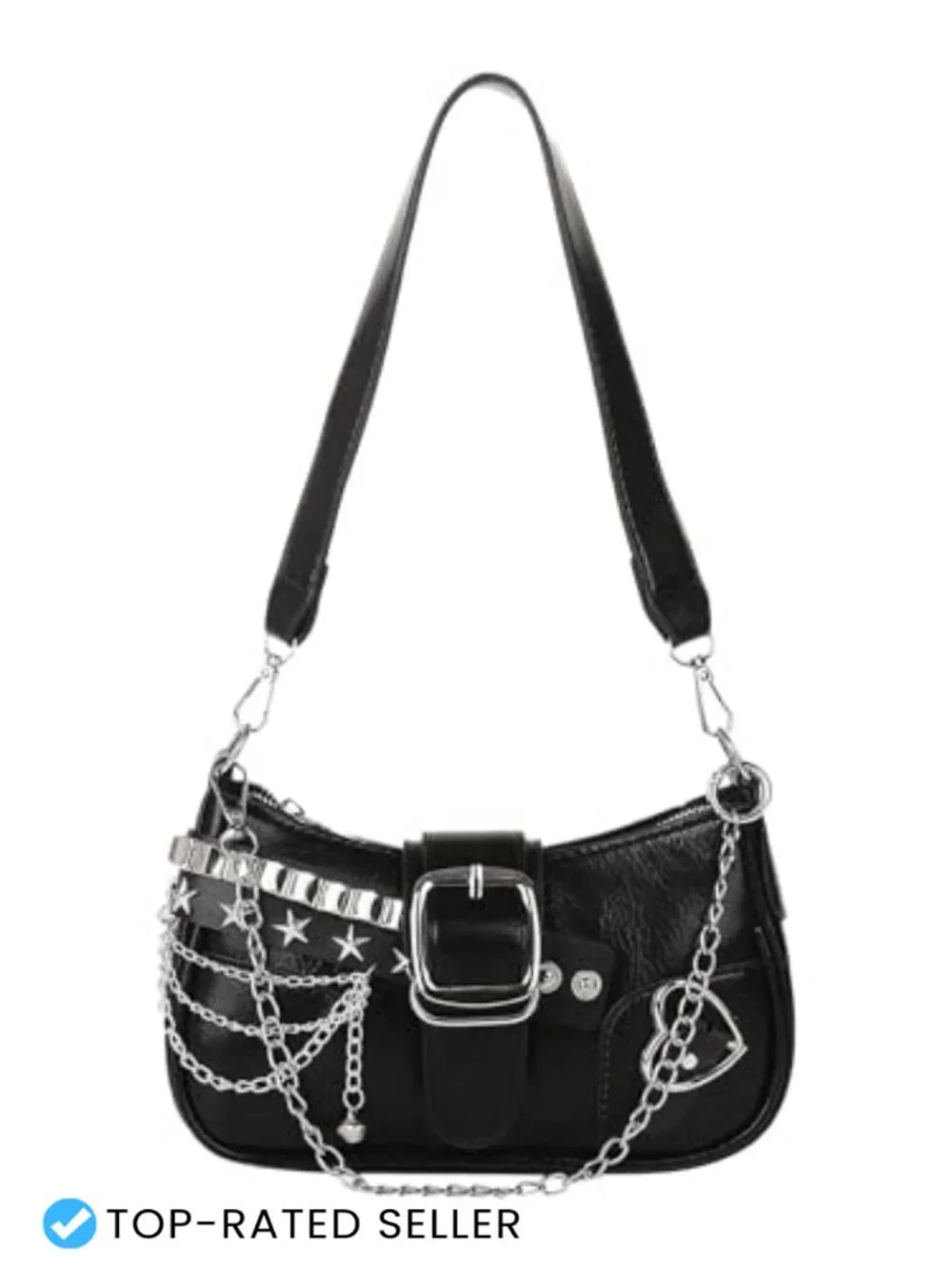 Y2K Star Embroidery PU Leather Shoulder Bag with Chain